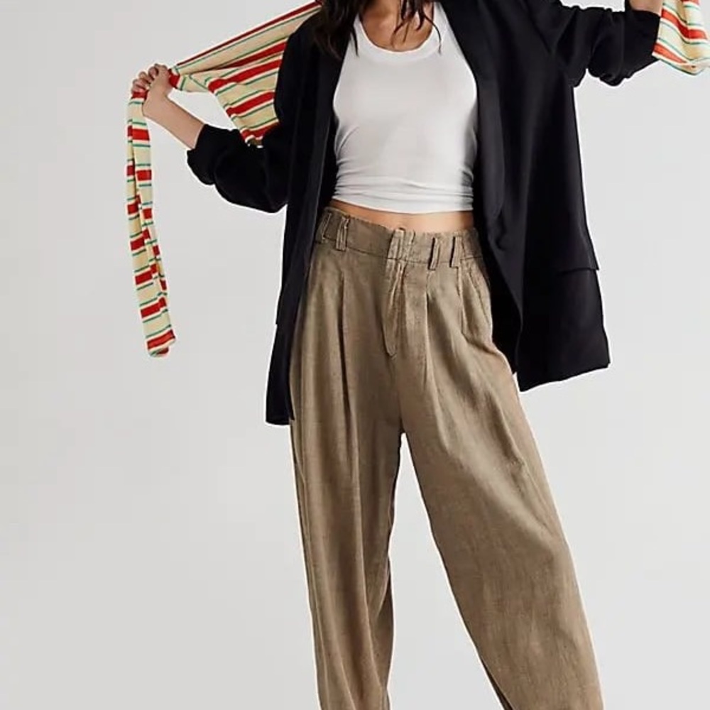 Free People Khaki Relaxed Trousers